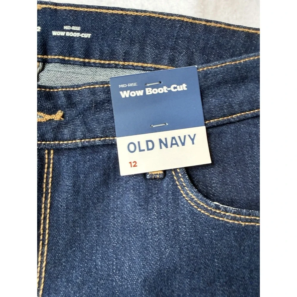 Old Navy Wow Boot Cut Jeans Womens 12 Mid Rise Dark Wash NWT Stretch Denim